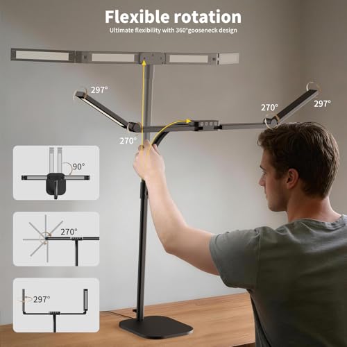 Omorepa Black 4-Light LED Desk Lamp with Adjustable Gooseneck & Base, Bright Overhead Task Lighting for Home Office & Reading
