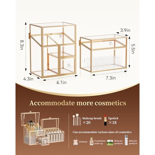 Makeup Brush Organizer ? Vanity Organizer with 18-Slot Lipstick Organizer & Makeup Brush Holder with Lid ? Skincare, Perfume & Cosmetic Storage for Bathroom or Dresser