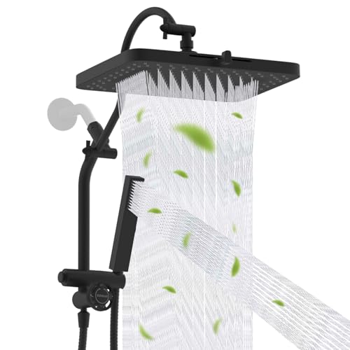 Square 13-Inch Rain Shower Head with 5 Modes & Handheld Spray - Matte Black