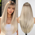 26-Inch Straight Wig with Bangs - High Crown, Realistic Scalp, Voluminous Style - Milk Ash Blond