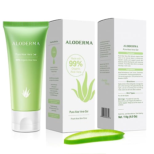 Aloderma 99% Organic Aloe Vera Gel for Face Made within 12 Hours of Harvest - Natural Hydrating Pure Aloe Vera for Soothing Skincare - Moisturizing Aloe Gel for Skin, Face, & Sensitive Skin, 4.02 oz