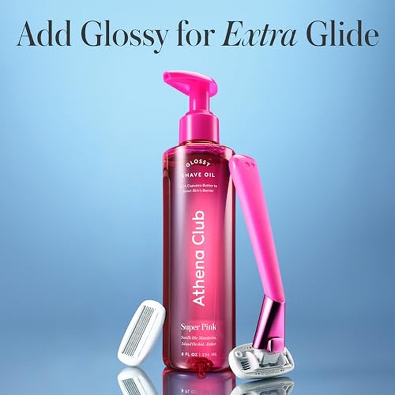 Athena Club Women¡¯s Razor Kit, 5-Blade Cartridge Razor for Sensitive Skin, Serum-Infused Blades with Shea Butter and Hyaluronic Acid, Includes Handle, 5 Refills and Magnetic Shower Hook - Rose