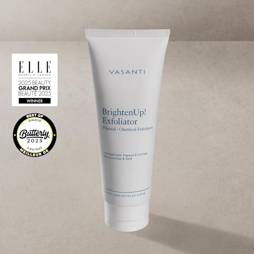 VASANTI BrightenUp! Facial Exfoliator with Papaya & Aloe (4.23 oz) - Natural Skin Scrub for Instant Brightening & Smooth Skin
