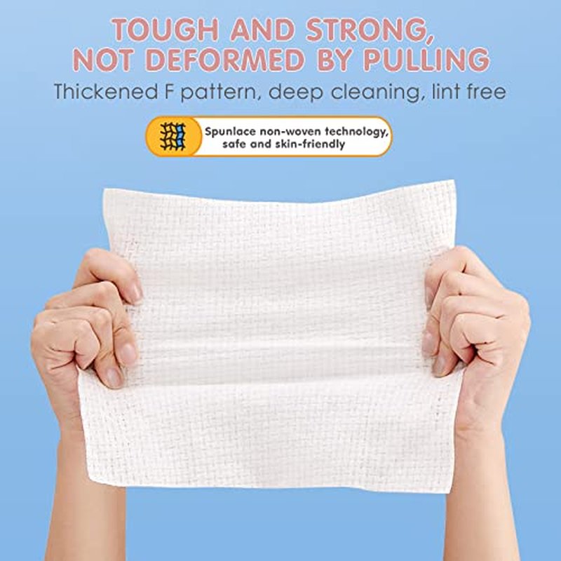 Disposable Face Towel Dry Wipes, 100% Cotton Facial Tissue, Lint Free Facial Cleansing Towels, Super Absorbent Dry and Wet Use for Makeup Removing, Sensitive/Baby Skin (3 Pack-180 Count)