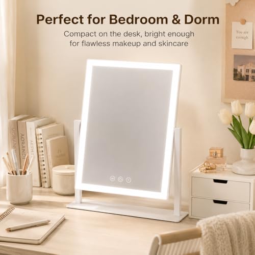 Lighted Makeup Vanity Mirror with Lights - 16x13 White with Three Color Modes and 360° Rotation