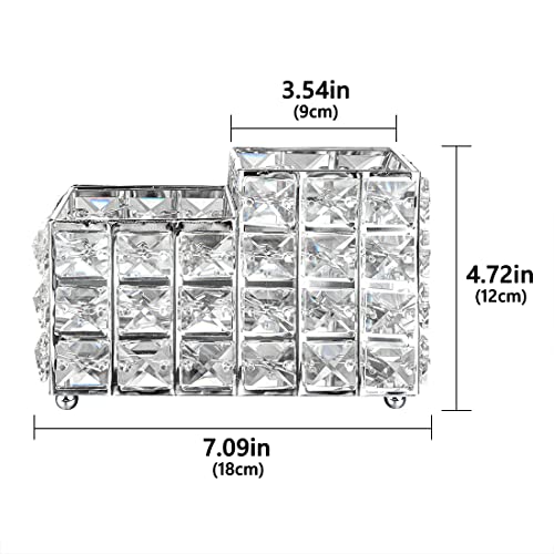 LUEXBOX Crystal Makeup Brush Holder, One-Piece Square Brush Organizer, Cosmetics Brush Storage Container for Table, Dresser, Bathroom, Bedroom Organization (Silver)