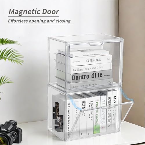 Clear 5Pack Acrylic Cube Storage Organizer Stackable Book Display Case with Magnetic Door