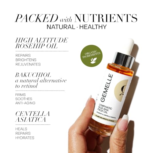 GEMELLE Lymphatic Gua Sha Face Oil 0.5 Fl Oz - Hydrating Botanical Facial Oil for Lymphatic Drainage and Skin Sculpting