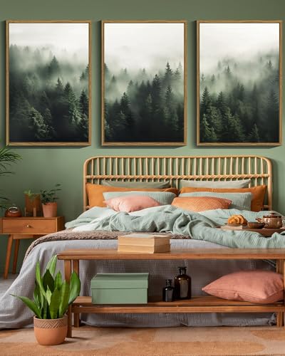 Green Forest Canvas Wall Art 16x24in Framed Nordic Nature Scene - Large Decor