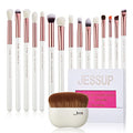 Jessup Eye Makeup Brush Set Professional 15pcs White/Rose Gold T217 with Foundation Brush Flat Top Kabuki Brush for Face Blush Liquid Powder SF002