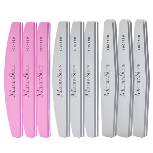 MelodySusie Nail Dust Collector,MelodySusie 9Pcs Nail Buffers Set,Nail Files and Buffers,100/180 Grit, Rhombus Nail Buffer, Professional Nail Care Tools Kit for Home Use,Salon