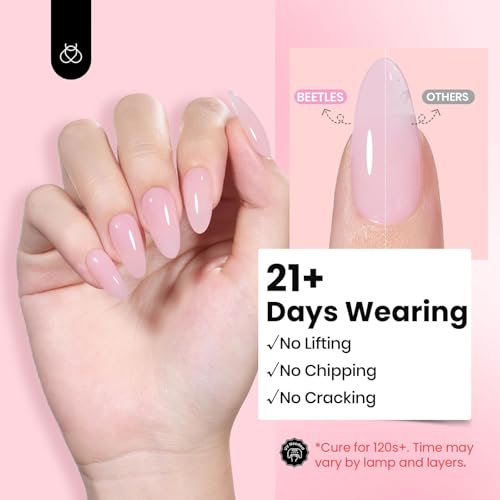 Beetles HEMA-Free Hard Gel for Nails-1.06oz 9 in 1 Jelly Pink UV/LED Lamp Cured Sculpting Stengthener Gel for Nail Extension & Nail Repair High Hardness for Manicurist Women