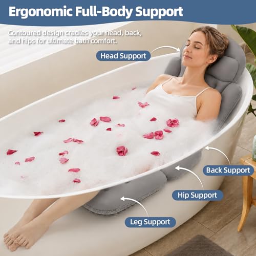Full Body Bath Pillow with Non-Slip Suction Cups - Ergonomic Tub Support