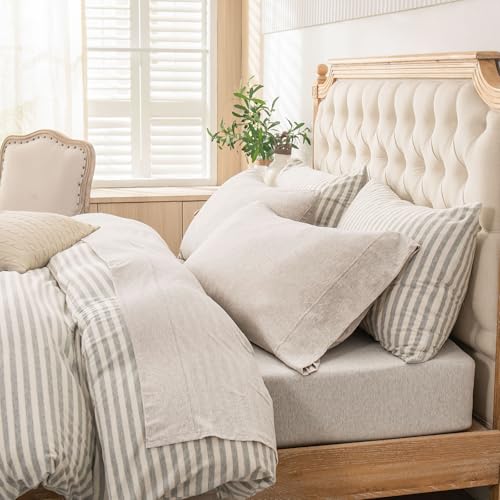 Pure Era Jersey Knit Bed Sheet Set Heather Beige California King - Soft & Cozy