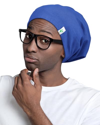 Men's Satin Sleep Cap 2-Pack - Medium Black & Royal Blue Curly Hair Bonnets