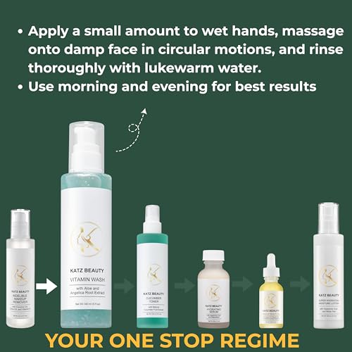 Katz Beauty Vitamin Wash, 5 fl oz - Gentle Face Cleanser with Aloe, Angelica Root & Vitamin E for Sensitive, Oily & Dry Skin, Travel-Size Hydrating Wash