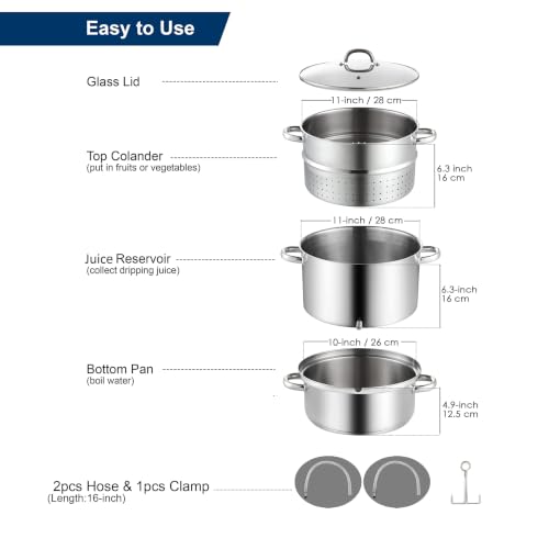 11 Quart Stainless Steel Steam Juicer Pot for Home Canning & Juice Extraction