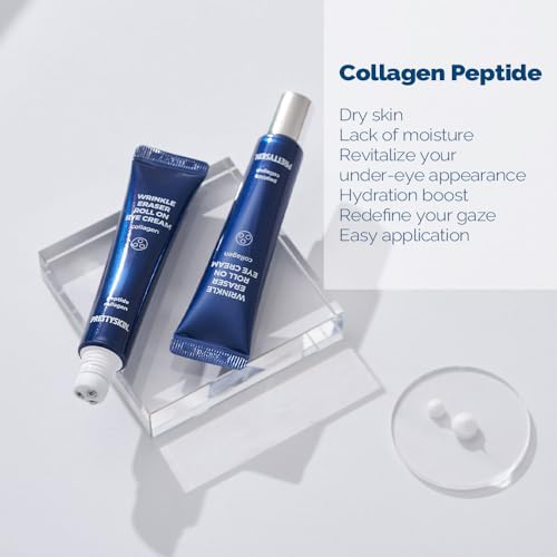 PRETTYSKIN Roll on Eye Cream with Hydrolyzed Collagen and Stainless Steel ball Tip- Under Eye Roller Cream for Elasticity Wrinkles Puffiness Fine Lines-Korean eye cream 30ml/1.01fl.oz.(Collagen)