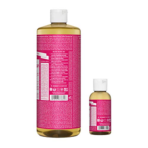Dr. Bronner's Organic Castile Liquid Soap - Rose Bundle, 32 oz & Travel Bottle