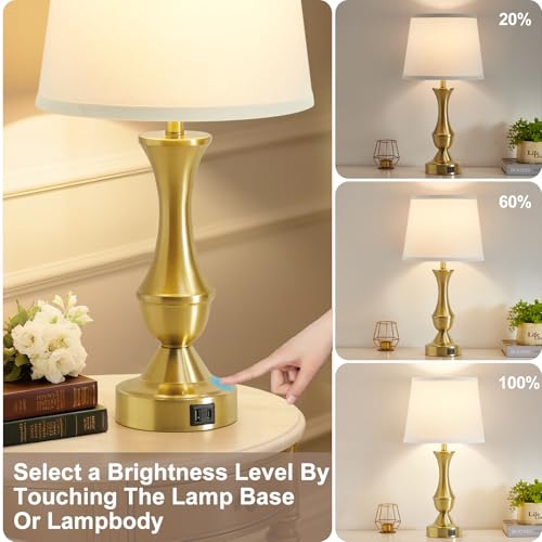 Luvkczc 22-Inch Gold & White Table Lamps Set of 2 - Modern Bedside Lighting