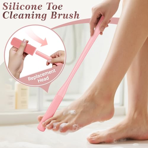 Pink Silicone Body & Scalp Brush Set - 8PCS Personal Care Kit