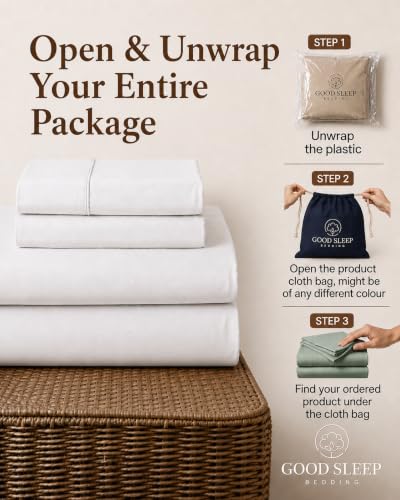 Good Sleep Bedding Split King Sheets Set - 100% Egyptian Cotton, White, Adjustable Bed, Model: Split King / 01