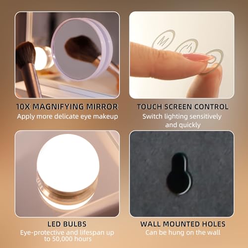 LED Lighted Vanity Mirror with Lights - Hollywood Style, 15 Bulbs, USB Charging Port, 22.8x18 inches, White - Variation A