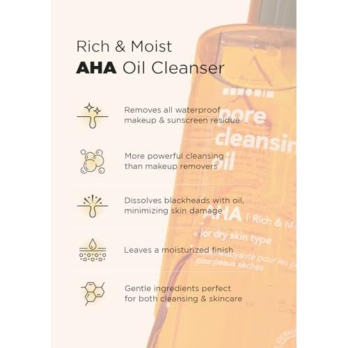 Hanskin Alpha Hydroxy Acid Pore Cleansing Oil, Sample Trial Mini Size, Exfoliating Makeup Remover Facial Cleanser Set, Moisturizing [30 ml/Pack of 3]