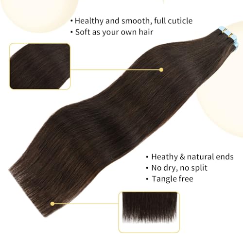 Dark Brown Tape-In Hair Extensions 22 Inch 20 Pieces Remy Human Hair - ZIYU