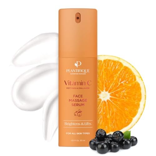 PLANTIFIQUE Jade Roller for Face and Gua Sha Facial Tools | Vitamin C Face Serum Anti Aging Massage with Peptides Collagen | Korean Skin Care Moisturizer