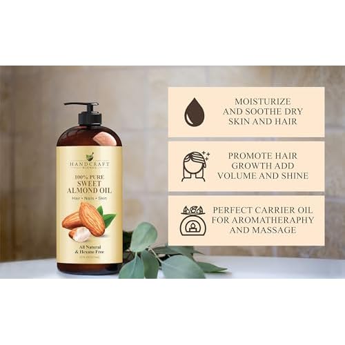 Handcraft Blends Total Body Hydration Set: Sweet Almond Oil and Fractionated Coconut Oil ? (2 x 16 Fl Oz) ? 100% Pure & Natural ? Premium Carrier Oils for Skin, Hair, and Massage