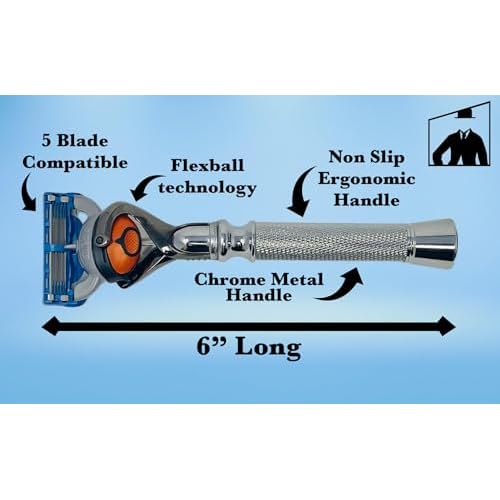 Flex Ball Handle Shaving Razor ? All Chrome Long Handle Razor with Flex Pivot Technology & Diamond Knurled Grip for Men¡¯s Precision Shaving