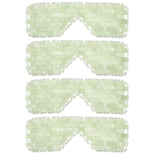 Hercicy 4 Pcs Jade Eye Mask Green Jade Stone Facial Cooling Mask for Alleviate Puffiness Face Massage Relax Eyes Relieve Migraine Meditation Beauty (Green)