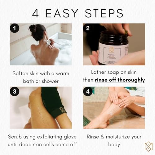 Exfoliating Glove Kessa Mitt Body Scrubber 3-Piece Black Spa Set for Deep Skin Cleansing