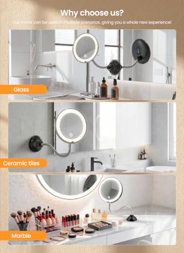 Brightown Black 10x Magnifying Lighted Makeup Mirror with Flexible Gooseneck
