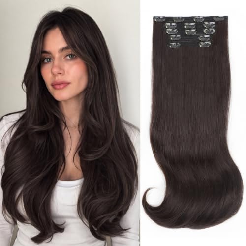 Dark Brown 20 Inch Clip-In Hair Extensions, Straight Layered Natural Look