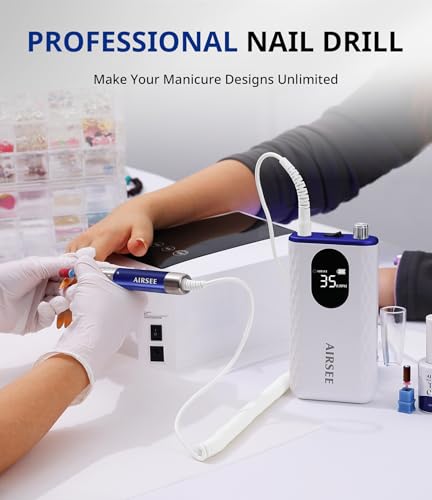 AIRSEE Professional Rechargeable Cordless Nail Drill G7 Blue - High-Speed Manicure Tool