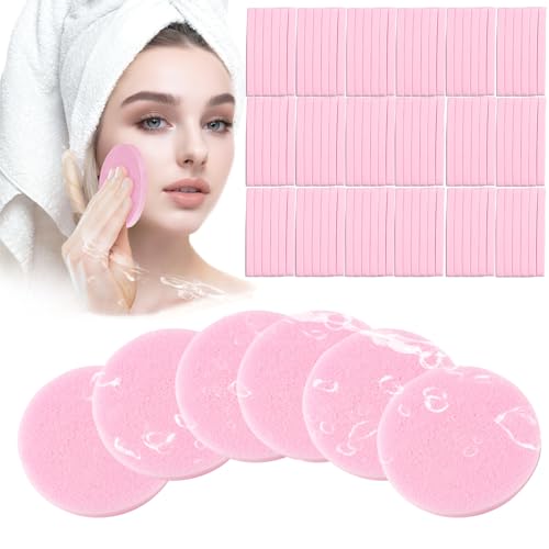 Compressed Facial Sponge,Reusable Makeup Blender 250 Count,Soft Round Wash Sponges for Estheticians Makeup Removal,Face Cleansing Exfoliating Compress Spa Pads for Women,Pink