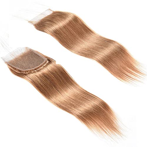 Isufer 10 Inch Honey Blonde Closure 4x4 Swiss Lace Pre Plucked Baby Hair Brazilian Virgin Straight HD Lace