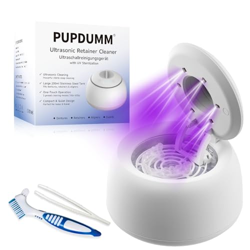 White Ultrasonic Retainer & Denture Cleaner 45kHz Digital Timer 200ML Stainless Steel