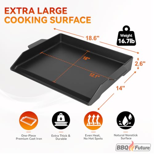 18.6 x 14 Inch Cast Iron Gas Grill Griddle with Spatula Set - Universal Flat Top
