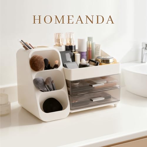 Homeanda Makeup Organizer with Drawers ? Large Cosmetic Storage Box for Vanity, Bathroom, or Bedroom, Perfect for Skincare, Brushes, Lipstick, Eyeshadow,and Beauty Essentials (White)