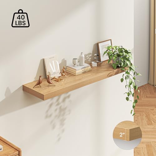 Floating Wall Shelves - 55-Inch Oak Deep Shelves for Living Room & Bedroom - Set of 1