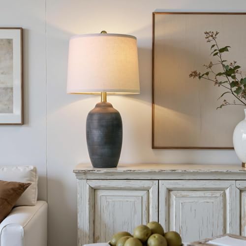 24.5-Inch Vintage Ceramic Table Lamp with Rustic Brown Finish - Farmhouse Nightstand Lamp - Retro Black Variation