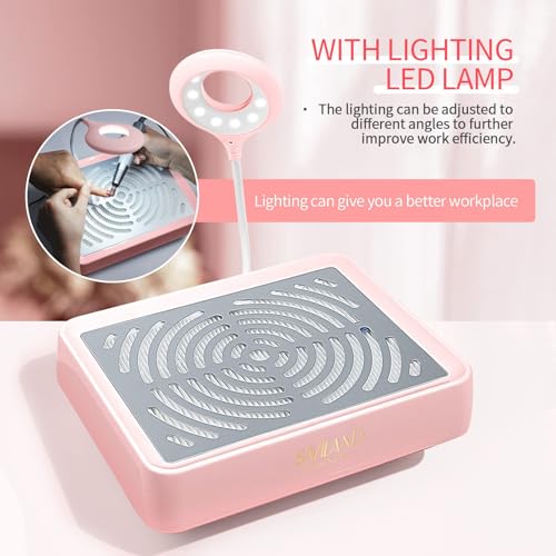 SAVILAND Pink Nail Dust Collector with Lamp 40W Vacuum for Salon & Home Use