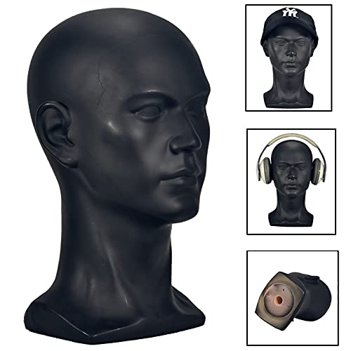 FanLin Male Mannequin Head Display Stand for Wigs Hats Glasses Jewelry - Matte Black