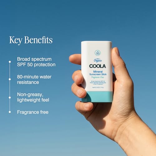 COOLA Organic Mineral Sunscreen SPF 50 Sunblock Stick, Dermatologist Tested Skin Care For Daily Protection, Vegan And Gluten Free, 0.6 Oz