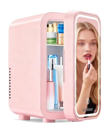Enventor Pink 6L Mini Skincare Fridge with LED Mirror & Dual Cooling Modes
