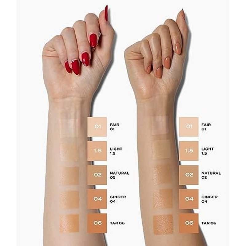 MAKE Beauty Diffusion Dew Skin Tint. Sheer to Medium Coverage Radiant Finish. Blurring, Smoothing, and Brightening for Glowing Complexion. Enhanced with Niacinamide and Adenosine. Bronze 14