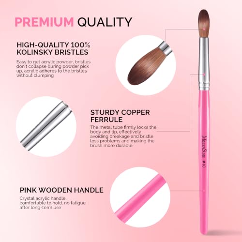 Pink Wooden Kolinsky Acrylic Nail Brush - 10 Size, Salon-Quality Nail Art Tool